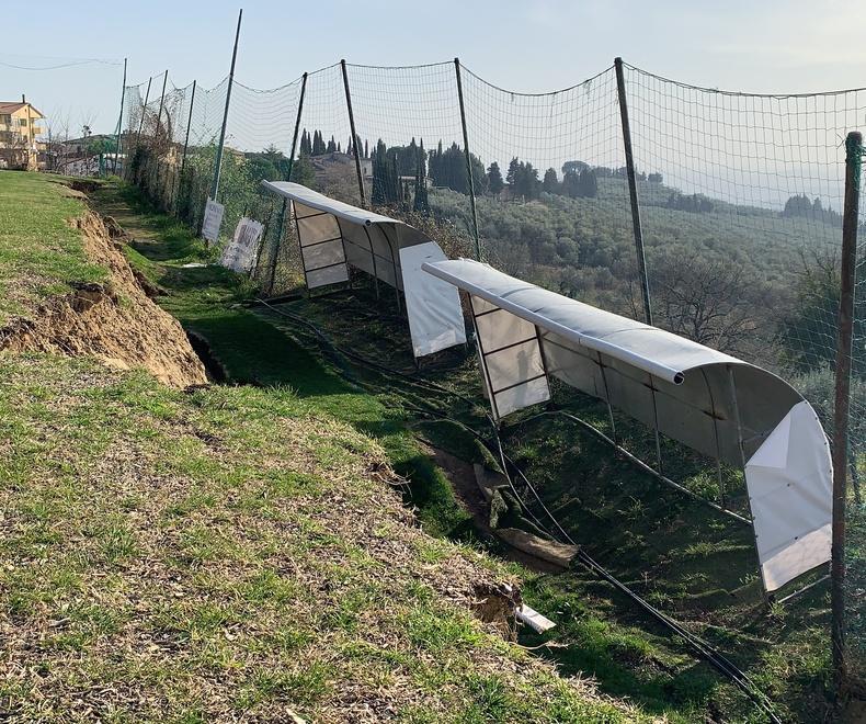 Una parte del campo di calcio di Fiano franata nelle scorse settimane