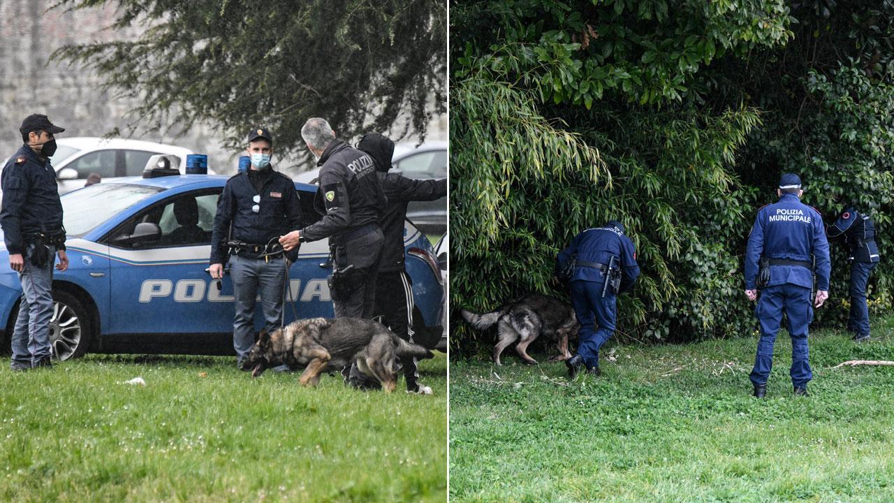 Il blitz antidroga di polizia e vigili urbani con ausilio delle unità cinofile nella zona del Parco Valgimigli (Foto Sernacchioli)
