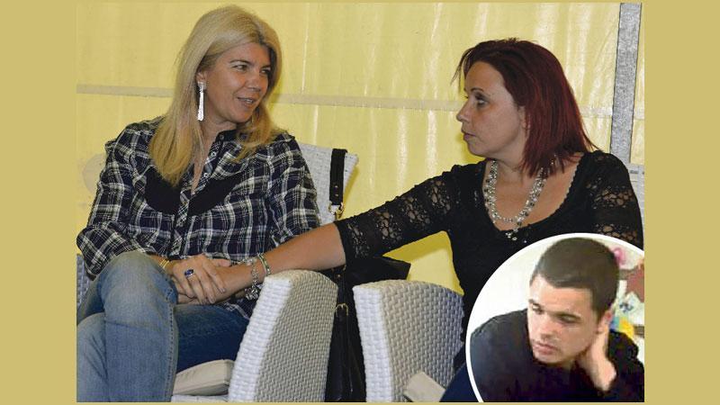 La vedova Claudia Francardi con Irene Sisi mamma di Matteo Gorelli (nel tondo)