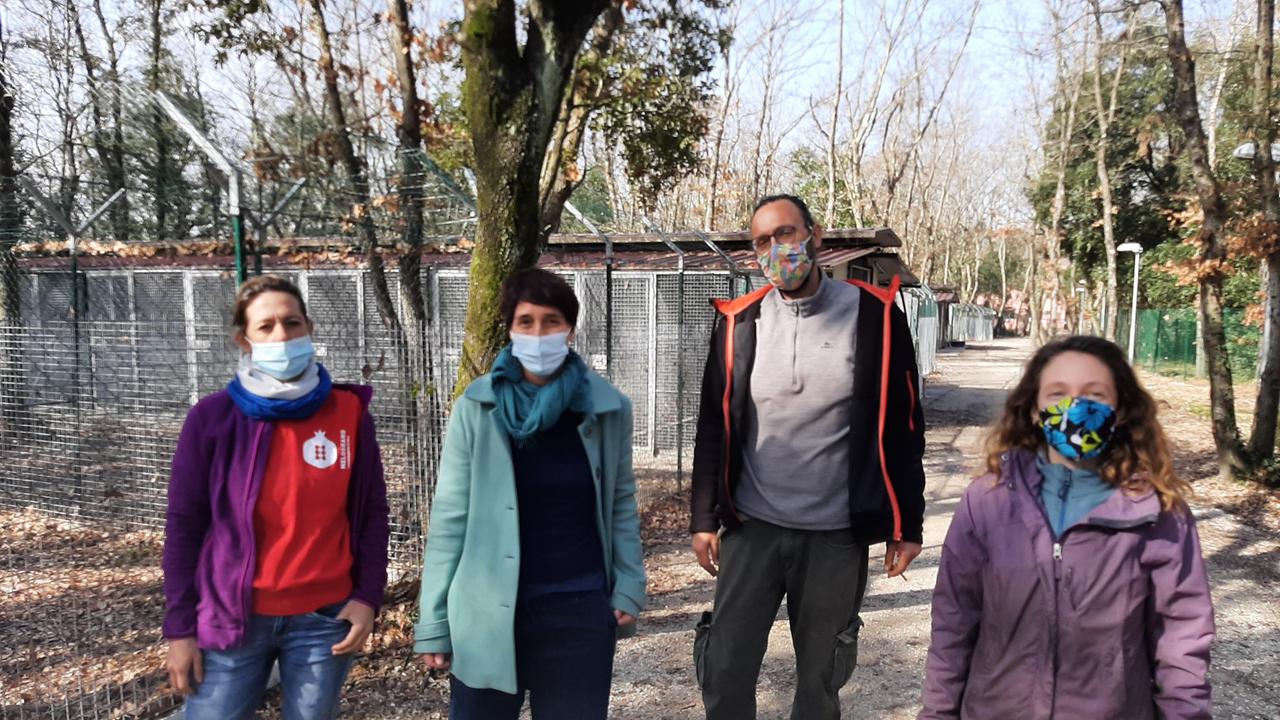 Il team della cooperativa Il Melograno che gestisce il canile Lorella Fulceri, Cecilia De Grandis, Nello Giugliano e Erika Lorenzoni