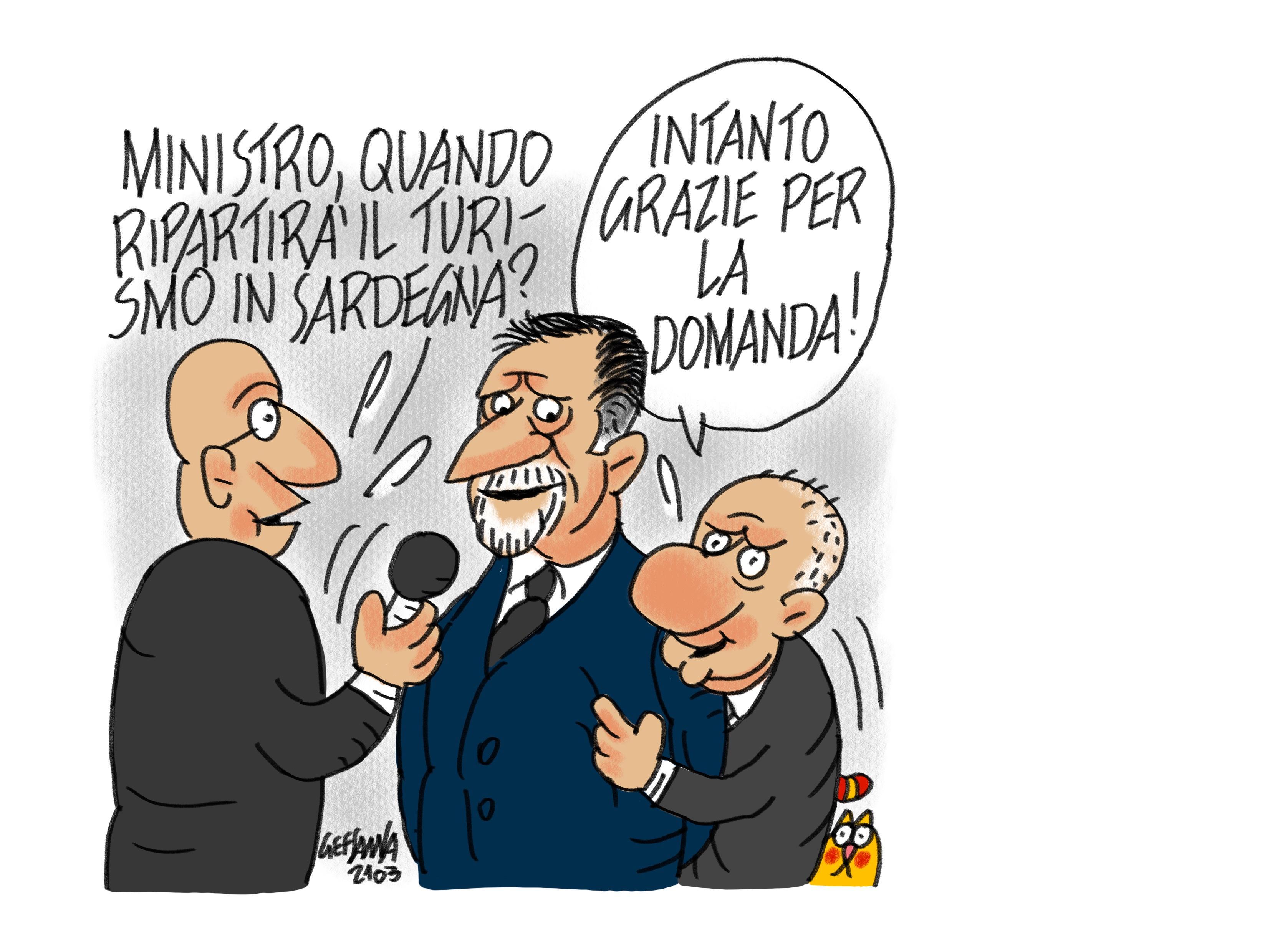 La vignetta di Gef - Il ministro Garavaglia nell'isola: vaccini e tamponi salveranno il turismo