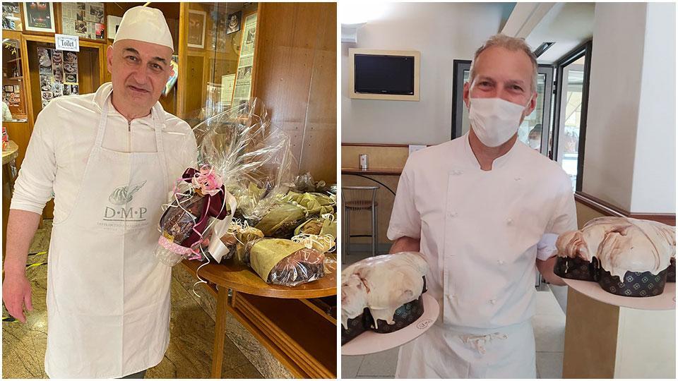 Luca Ancillotti della Pasticceria Nuova di Cerreto e Fabio Dei con le sue colombe pasquali