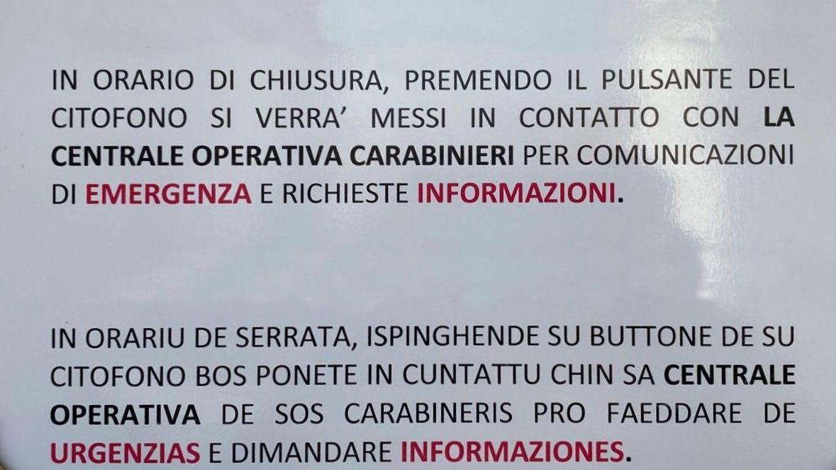 Nel Nuorese cartelli dei carabinieri anche in sardo