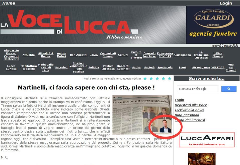 Articolo pubblicato dal Tirreno manipolato da un sito lucchese