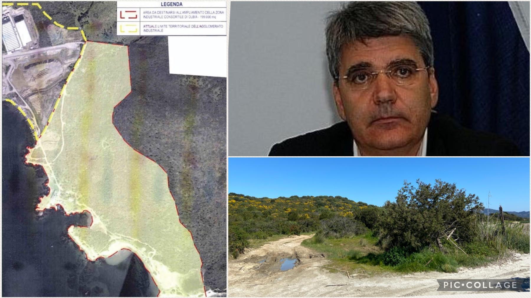 La mappa con i 20 ettari destinati all'ampliamento della zona industriale, Fedele Sanciu e uno scorcio di quelle aree