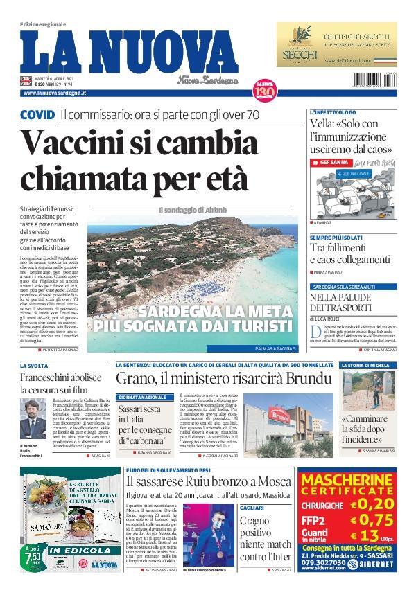 La Nuova Sardegna - Prima Pagina - 6 aprile 2021 