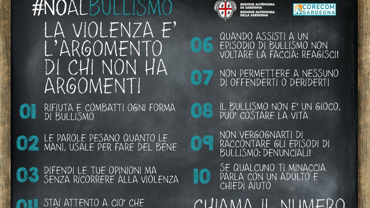Dieci regole in sardo e in italiano per dire no al bullismo
