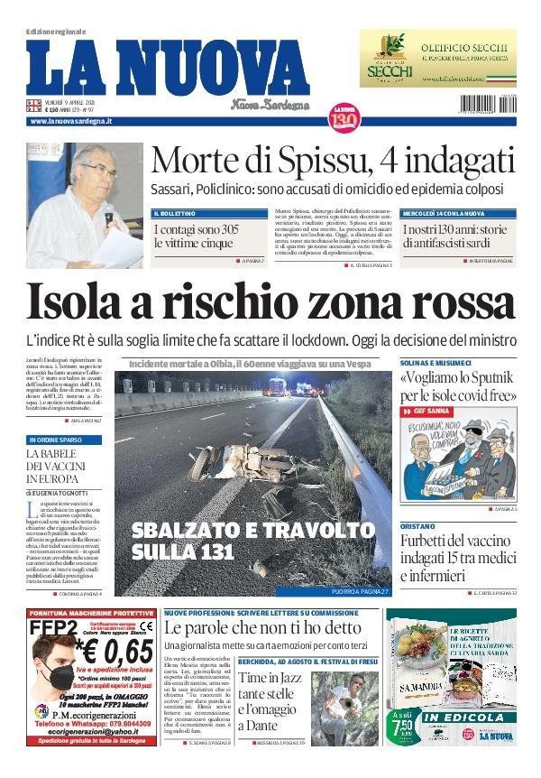 La Nuova Sardegna - Prima Pagina - 9 aprile 2021
