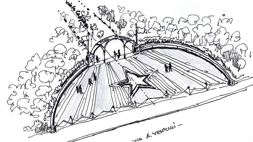 Il disegno del possibile nuovo ingresso alla Pineta di Ponente realizzato dal professor Franco Anichini