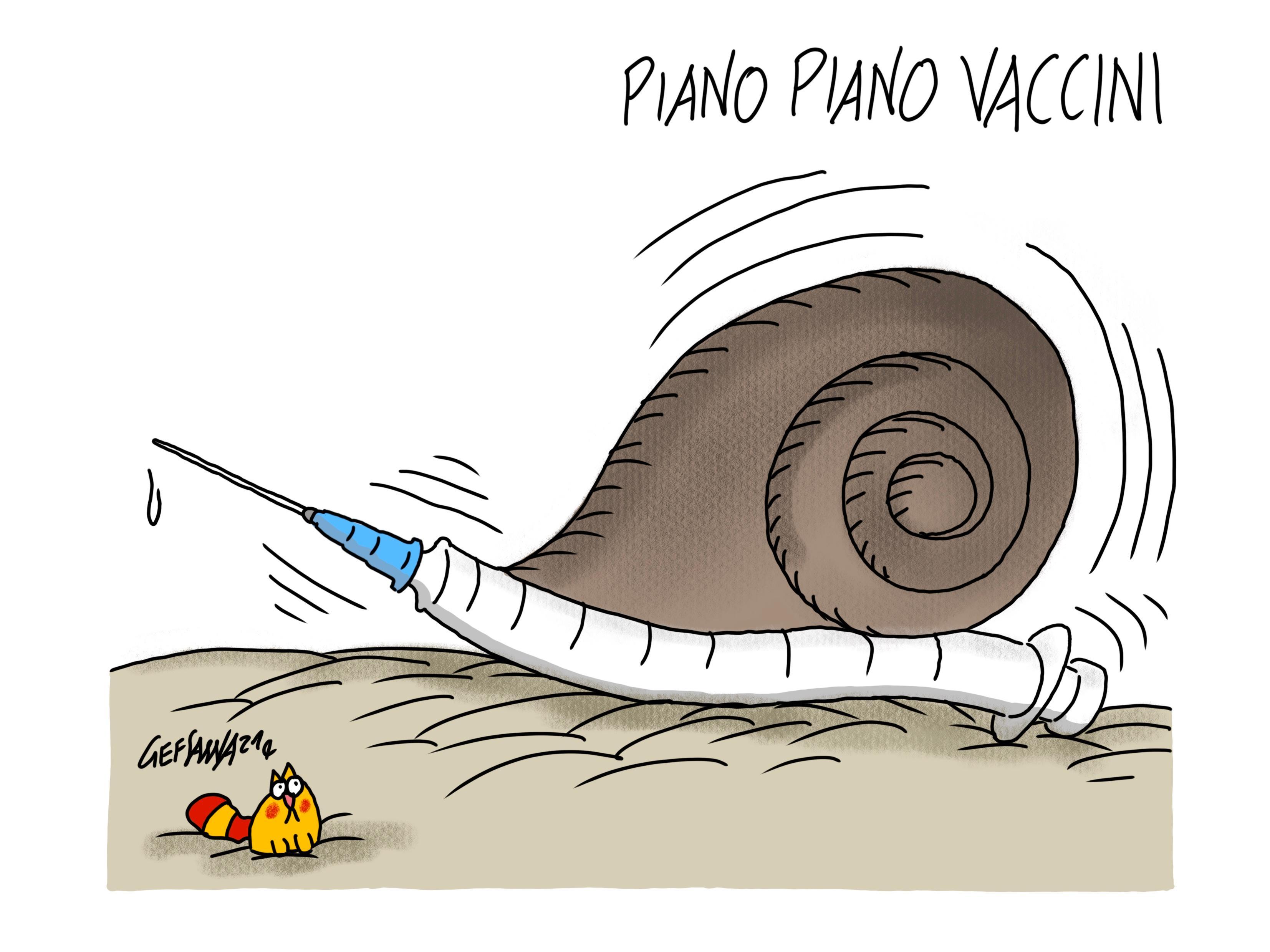 La vignetta di Gef: piano vaccini Covid, in Sardegna il passo è ancora lento