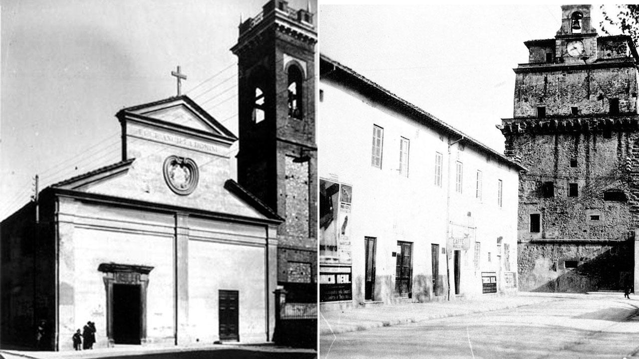 A sinistra la chiesa della Santissima Annunziata. A destra le abitazioni intorno a Torre Matilde