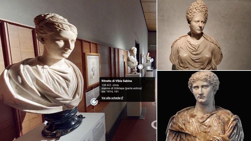 Una schermata della visita virtuale alla mostra degli Uffizi e due delle opere esposte