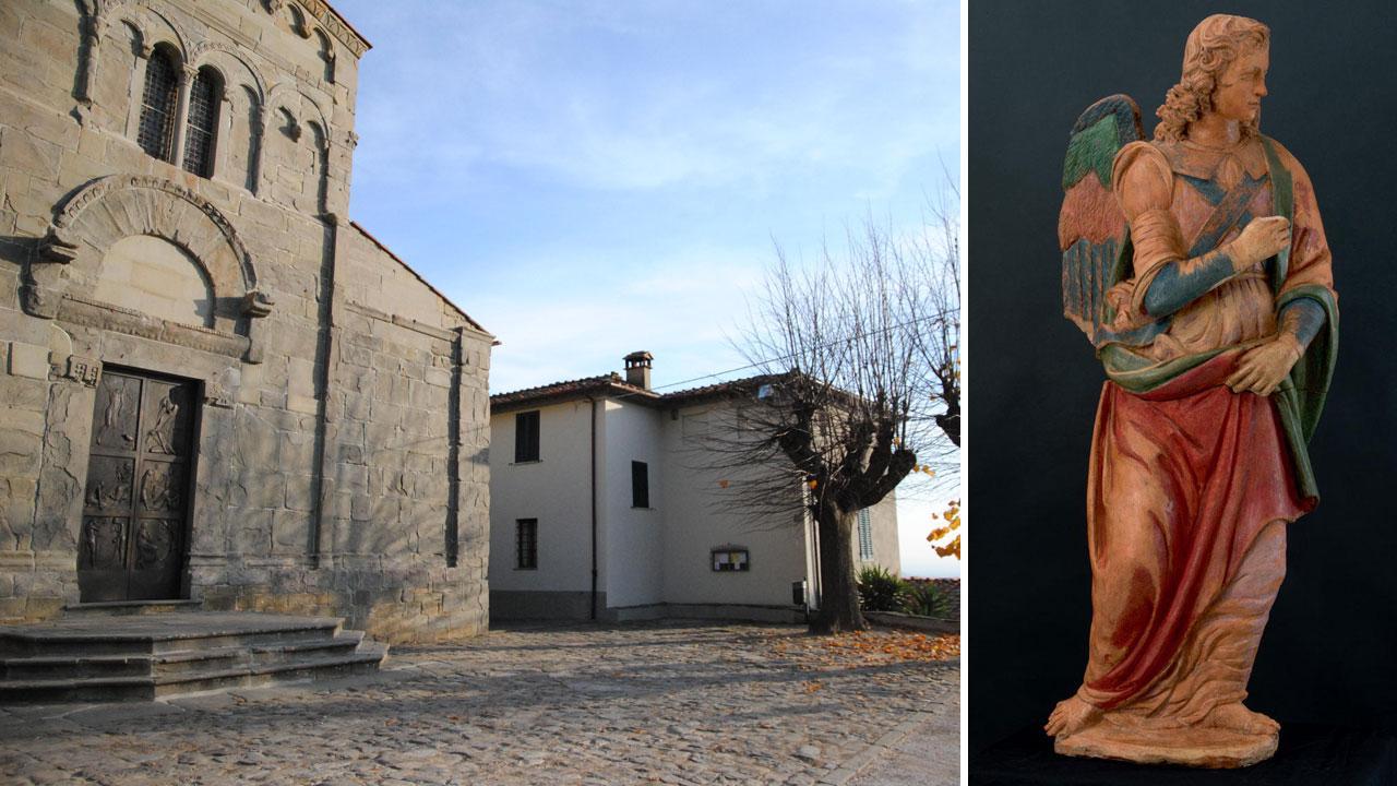 La chiesa di San Gennaro, a Capannori e a destra un'immagine raffigurante l'Angelo annunciante (dal sito del Centro Leo Lev di Vinci)