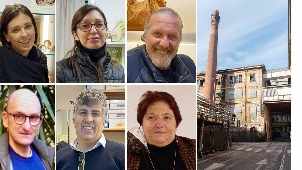 Da in alto a sinistra: Marianna Talini, Katia Lenci, Alessandro Innocenti, Federico Lanza, Roberto Gennazzani, Lna Aitano. Accanto la Manifettura sud