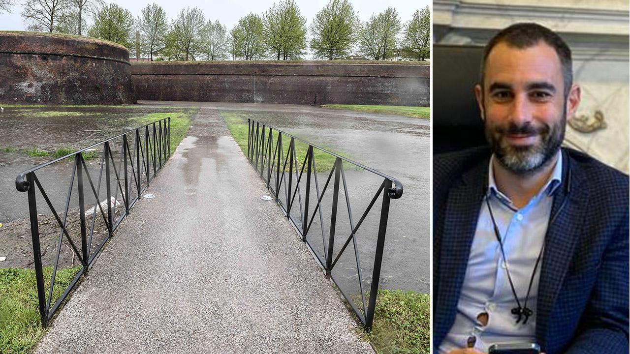 Una immagine delle Mura di Lucca e accanto l'assessore Raspini