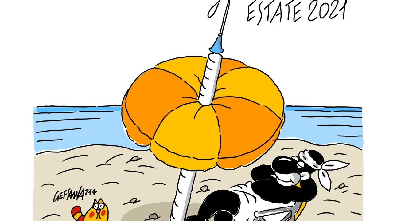 La vignetta di Gef: dalla campagna vaccinale dipende l'estate 2021 in Sardegna