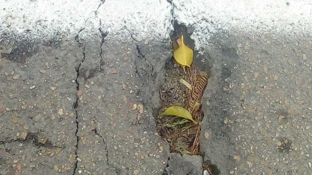 Attraversamento ad alto rischio per le profonde crepe nell’asfalto