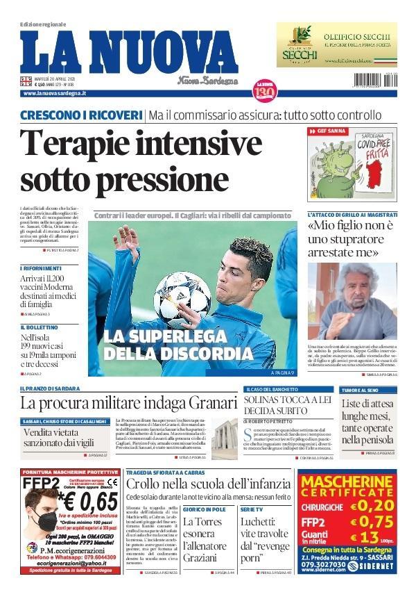 La Nuova Sardegna - Prima Pagina - 20 aprile 2021
