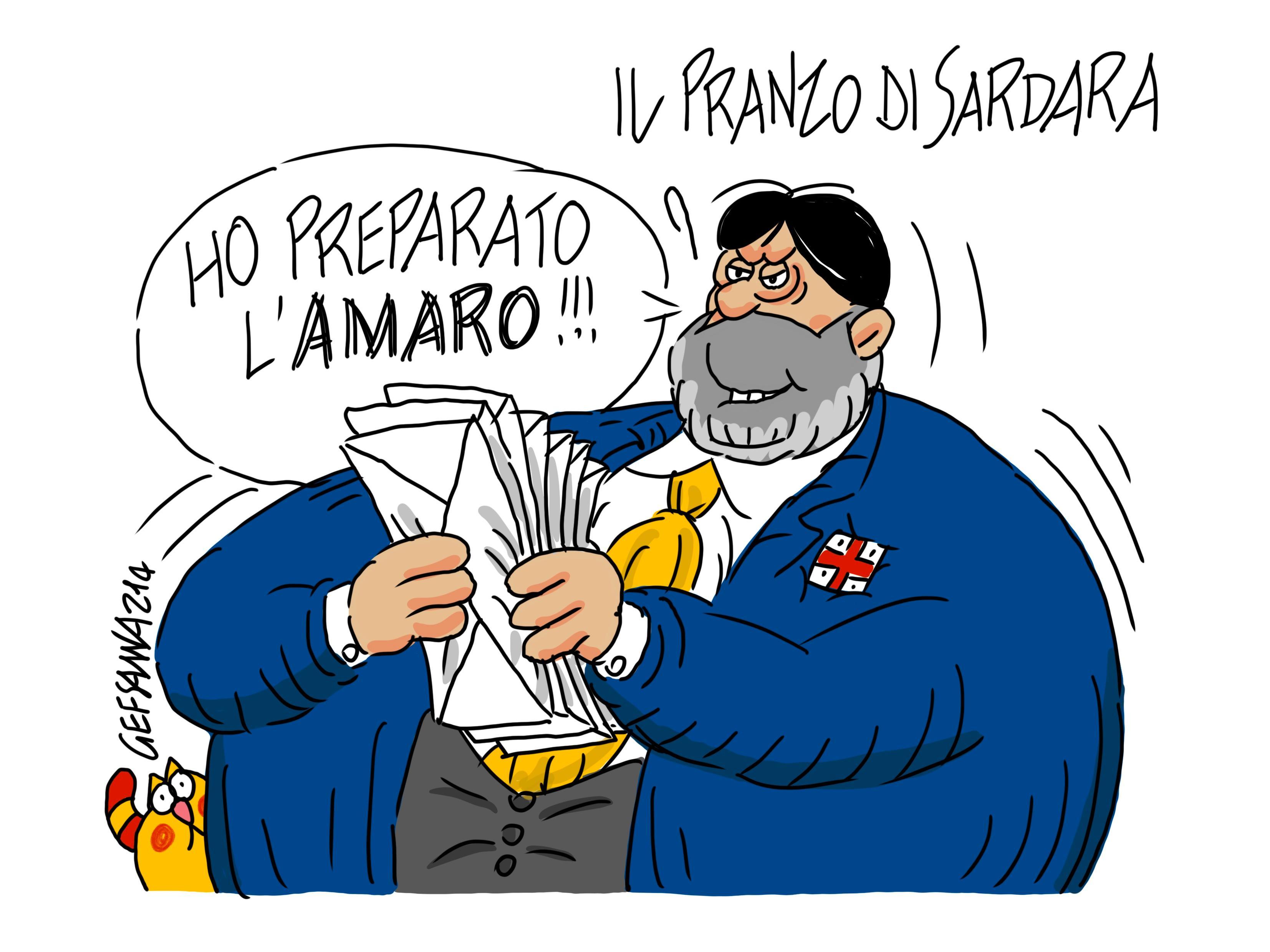 La vignetta di Gef: pranzo di Sardara, Solinas invia gli "avvisi di garanzia"