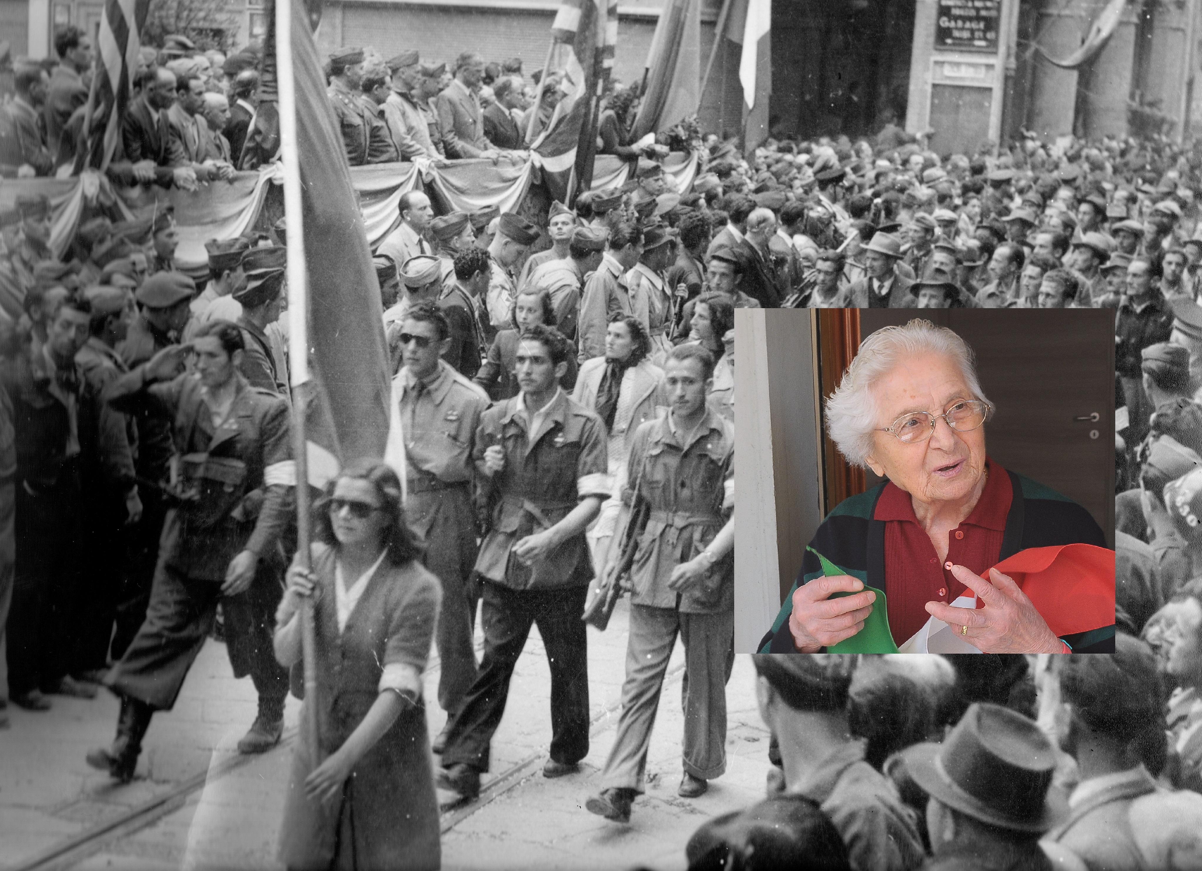  22 aprile 1945-22 aprile 2021 Modena. Renata Malavolti, la ragazza con la bandiera, che guidava il corteo della Liberazione