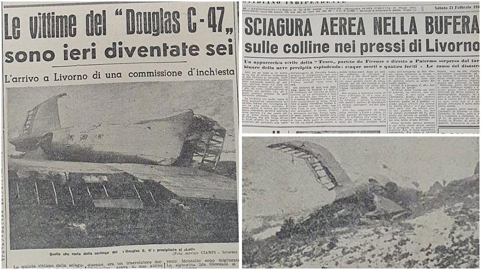 la pagina del Tirreno del 22 febbraio 1948 e del 21, nella terza le immagini del disastro