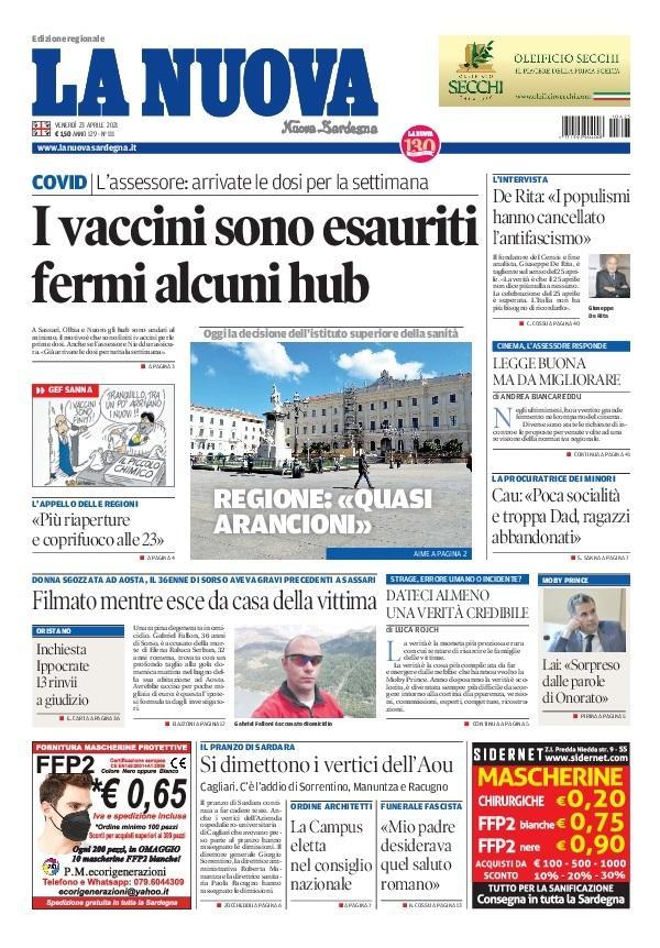 La Nuova Sardegna - Prima Pagina - 23 aprile 2021