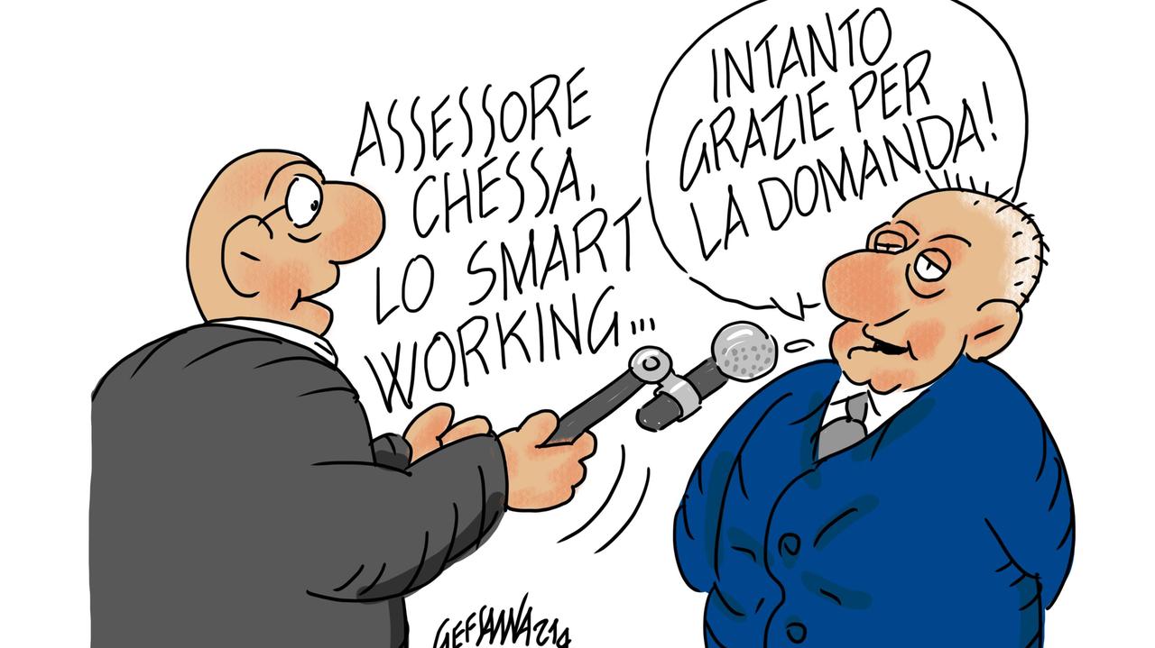La vignetta di Gef: lo smartworking non piace all'assessore regionale al Turismo