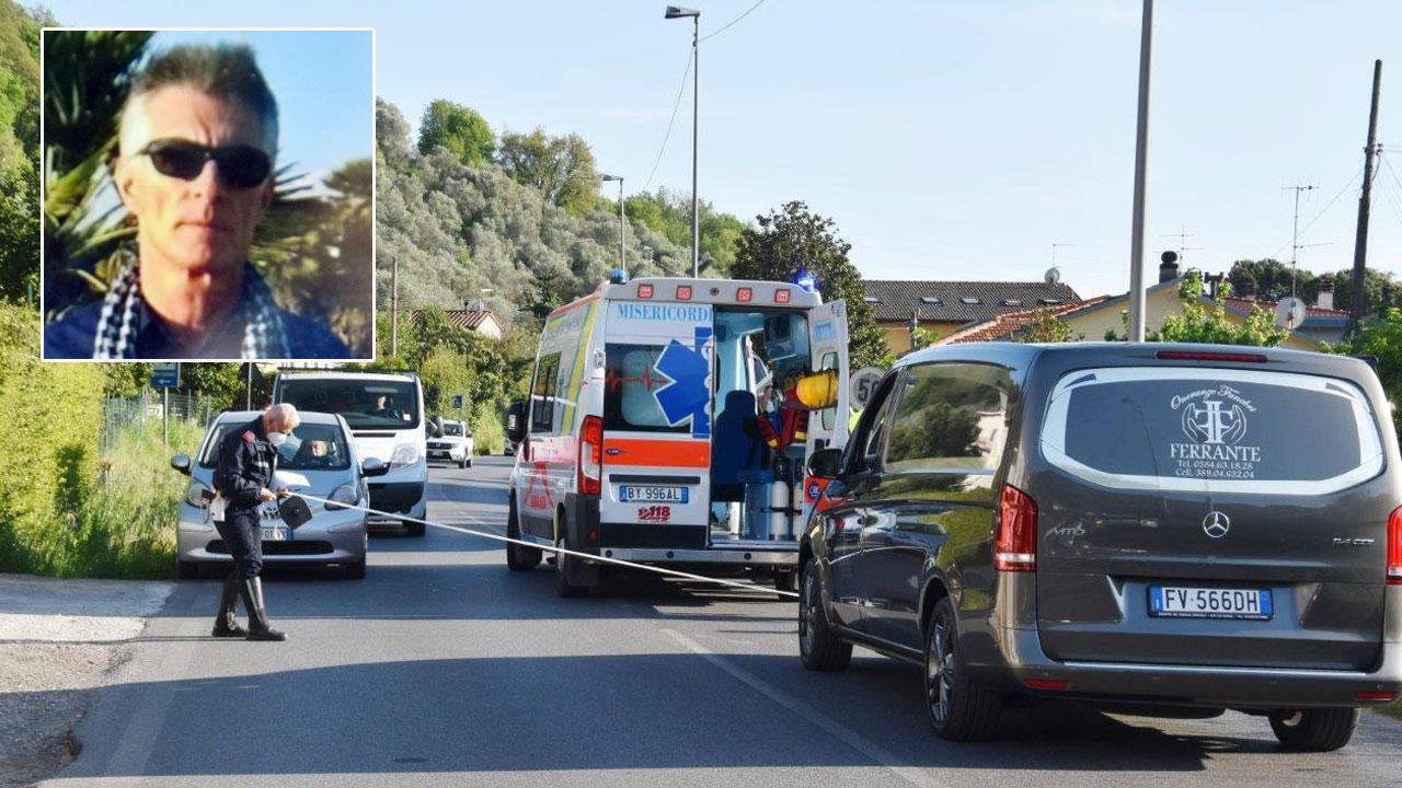 I rilievi dell'incidente e in alto a snistra la vittima
