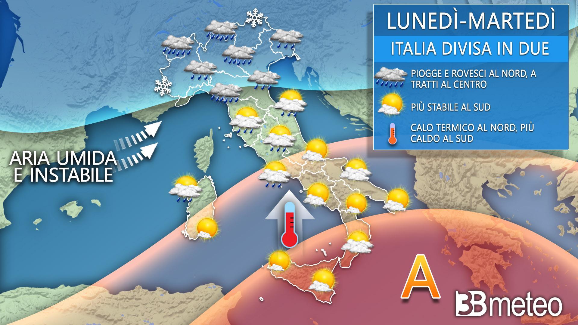 Meteo, settimana a due facce: piogge e temporali al Centronord e Caldo sud