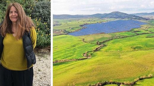 La cantante Nada Malanima e, a destra, un fotomontaggio che illustra l'eventuale collocazione dell'impianto fotovoltaico a Poggio Contino, nel comune di Manciano