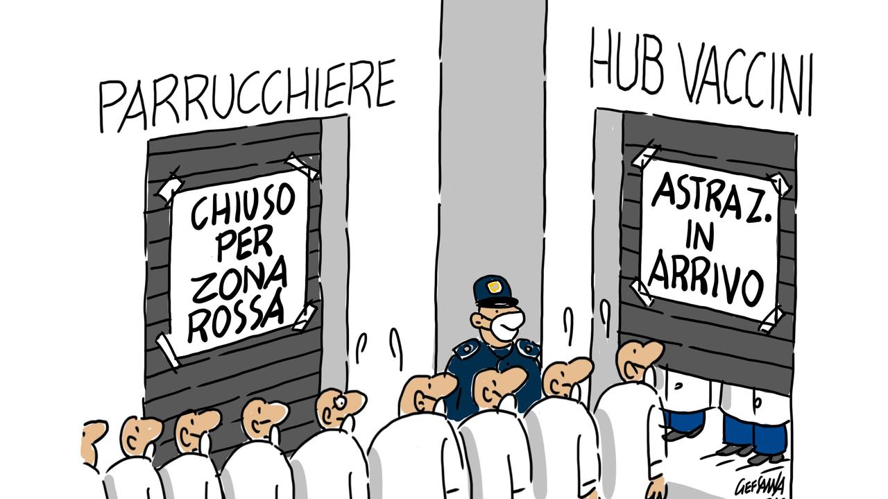 La vignetta di Gef, finite le dosi AstraZeneca: stop alle vaccinazioni