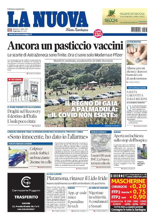 La Nuova Sardegna - Prima Pagina - 27 aprile 2021