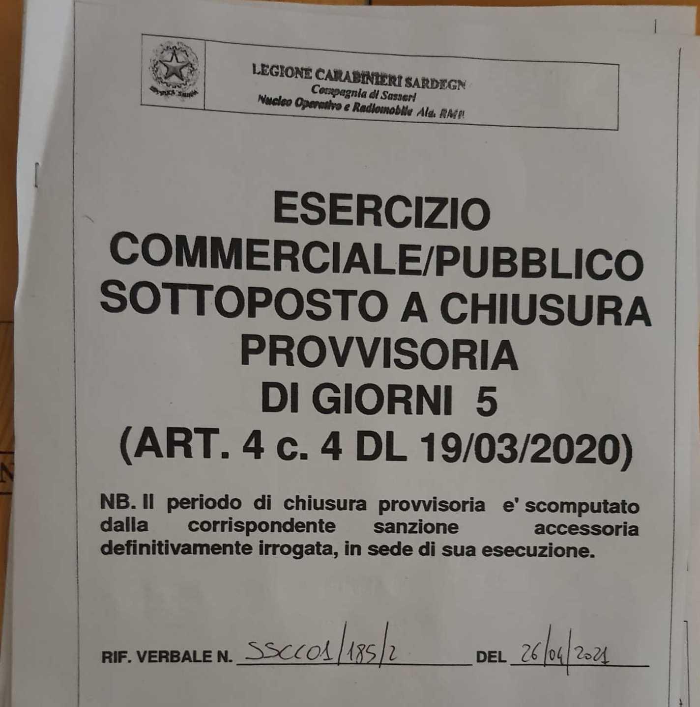 Chiuso per cinque giorni il bar che apriva al pubblico 