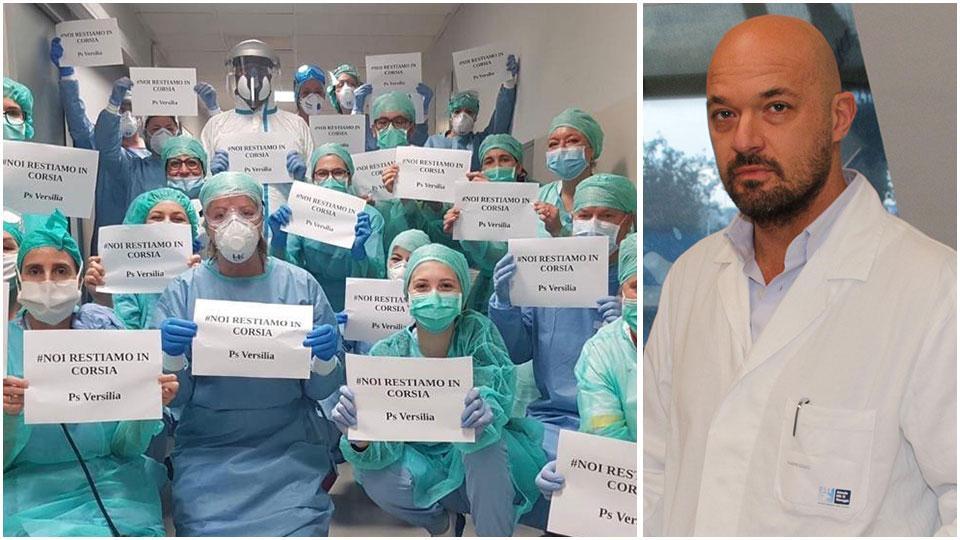 A sinistra una foto simbolo della pandemia: il personale del Pronto soccorso impegnato contro il virus. A destra il primario Giuseppe Pepe