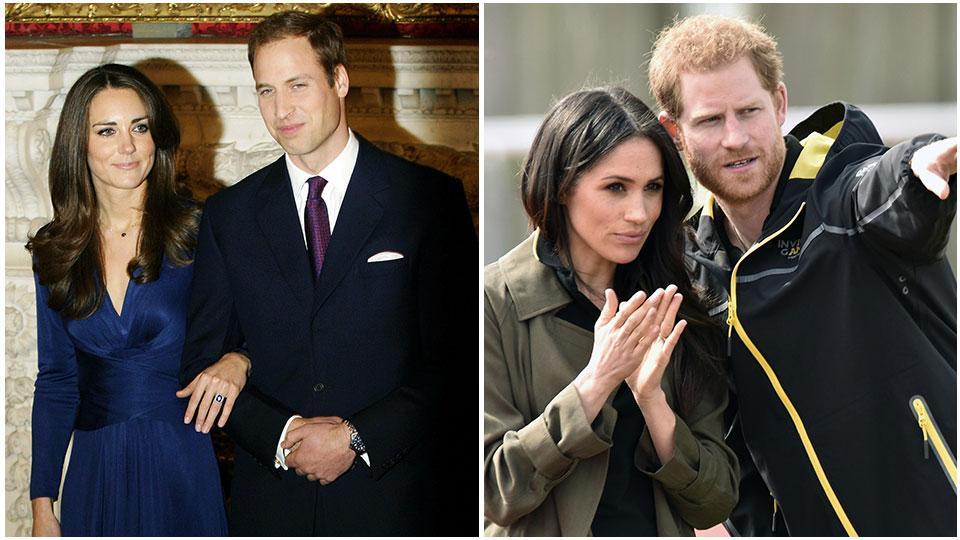 Kate Middleton, 39 anni, con il principe William e Meghan Markle, 39, con il principe Harry