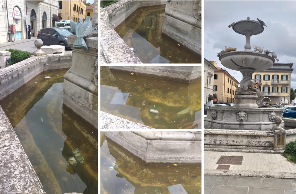 La fontana ridotta a pattumiera dagli incivili