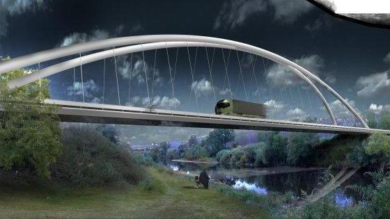 Il rendering del nuovo ponte che unirà Fibbiana e Capraia e Limite sull’Arno
