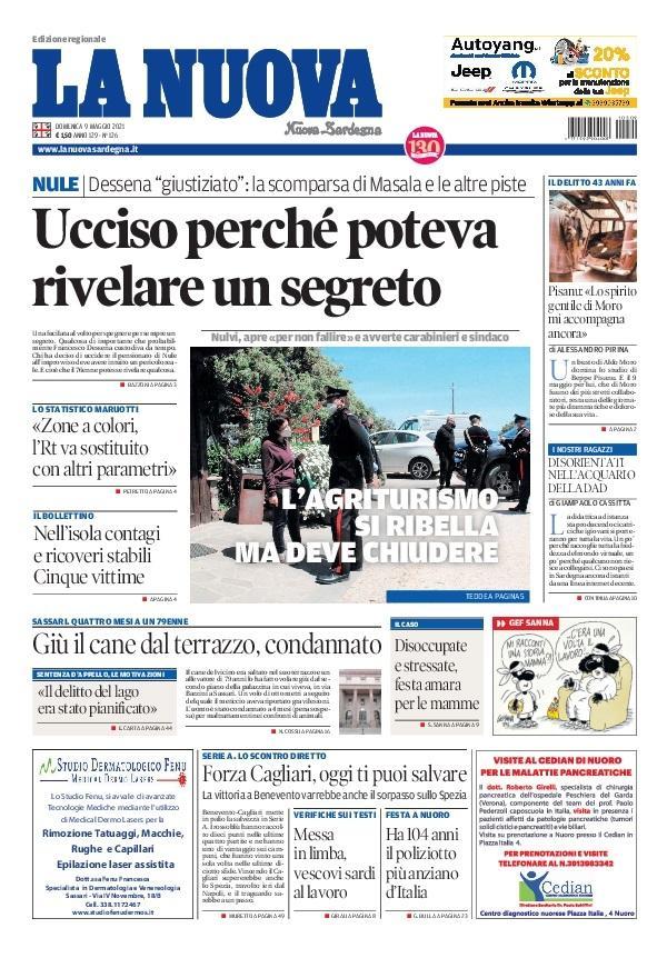 La Nuova Sardegna - Prima Pagina - 9 maggio 2021