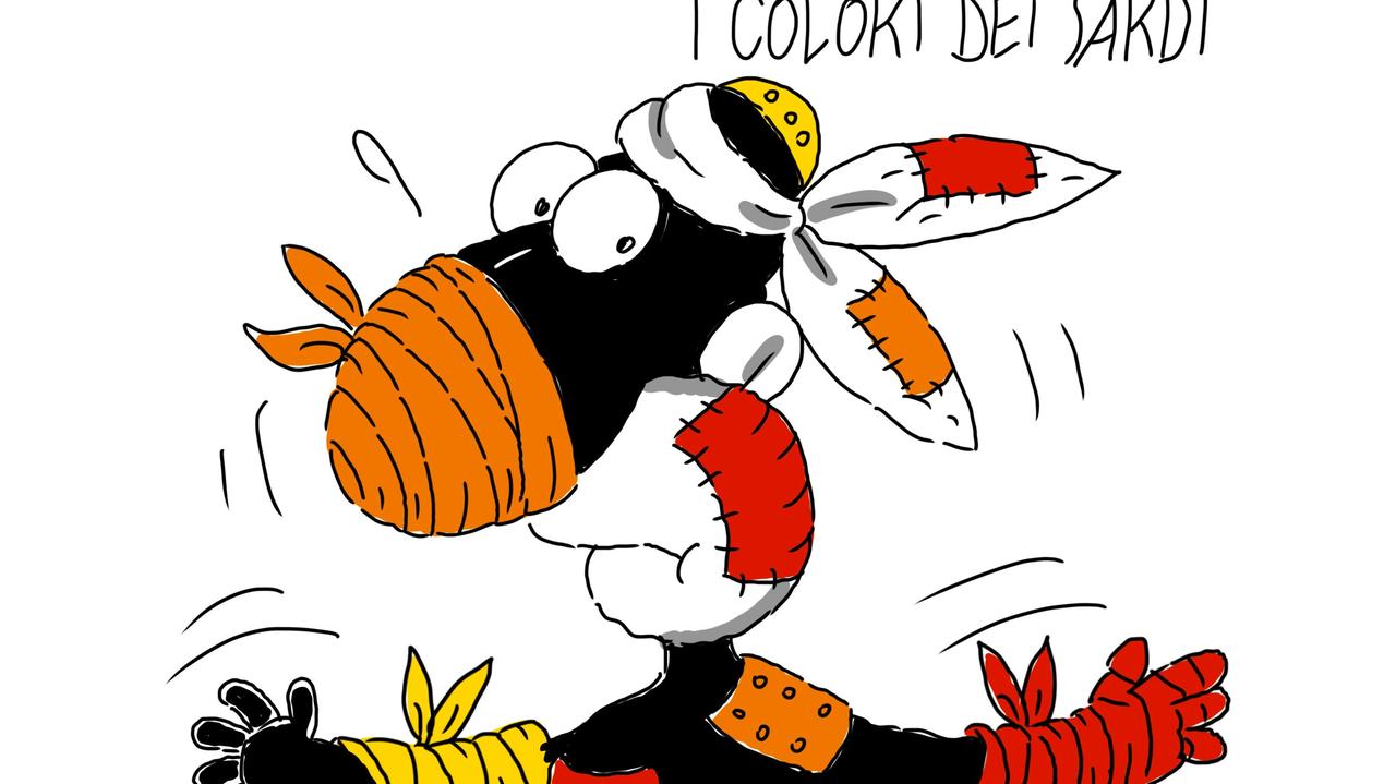 La vignetta di Gef:  rosso, arancione e giallo ecco i colori dei sardi