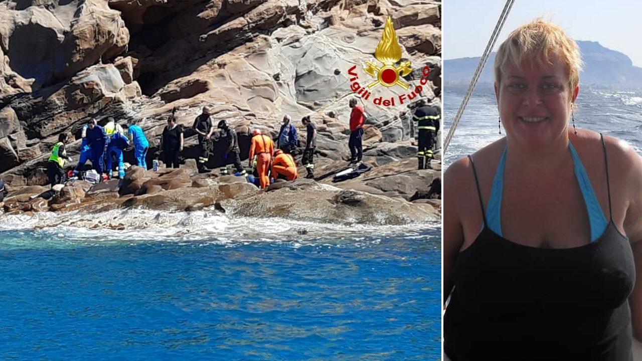 Nella foto a sinistra (foto dei vigili del fuoco) i soccorsi di pompieri, guardia costiera, Misericordia di Montenero e Svs. A destra una foto di Simona Neri, morta a 49 anni