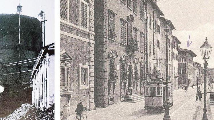 Il gasometro di Pisa (DAL LIBRO DI LAMI/SASSETTI “IL GAS A PISA”). I lampioni a gas in lungarno Mediceo