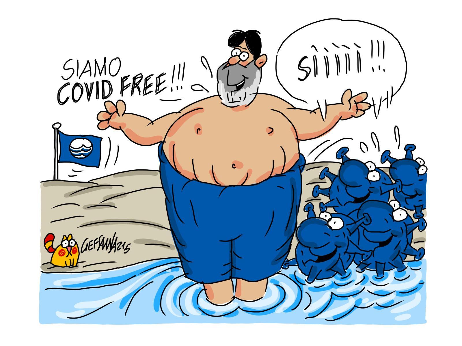 La vignetta di Gef: classifica balneare, la Sardegna conferma le 14 bandiere blu