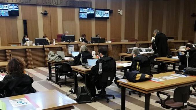 L'udienza in tribunale a Reggio Emilia del processo "Grimilde" contro la 'ndrangheta a Brescello