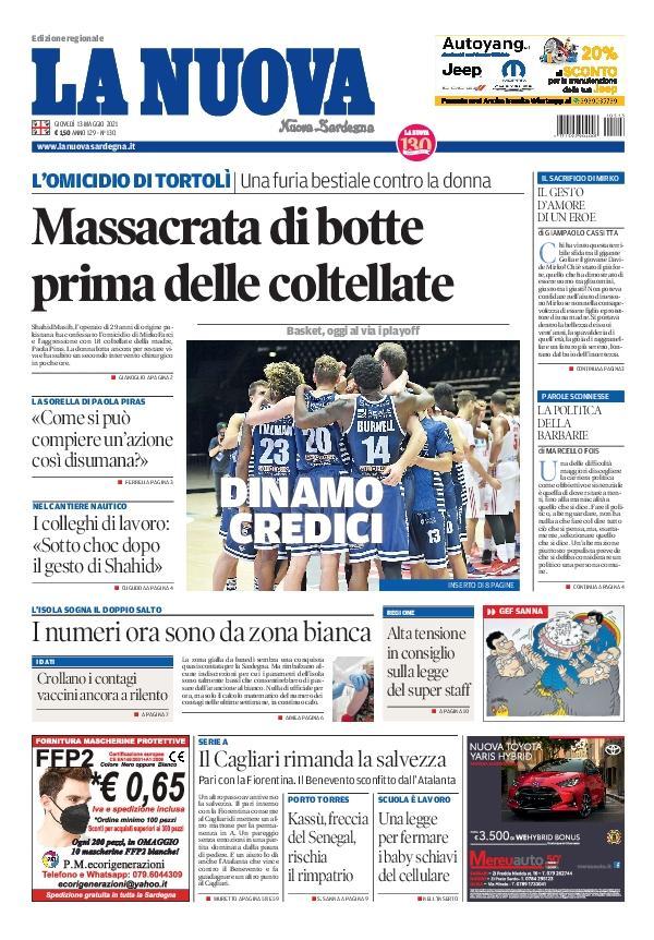 La Nuova Sardegna - Prima Pagina - 13 maggio 2021