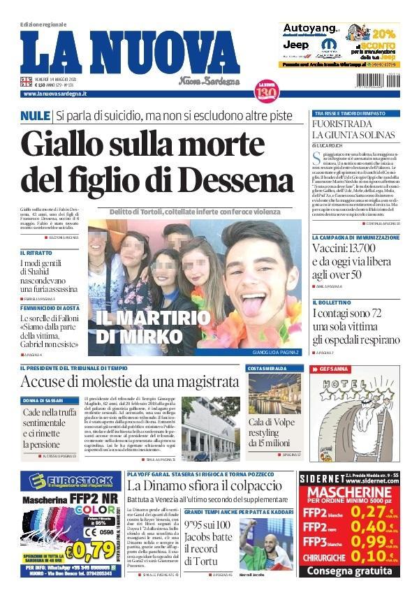 La Nuova Sardegna - Prima Pagina - 14 maggio 2021