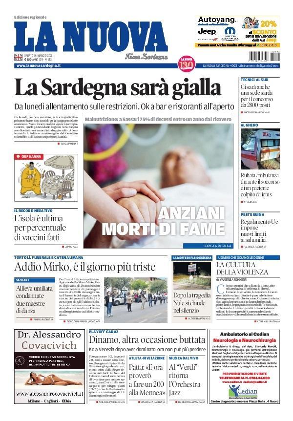 La Nuova Sardegna - Prima Pagina - 15 maggio 2021