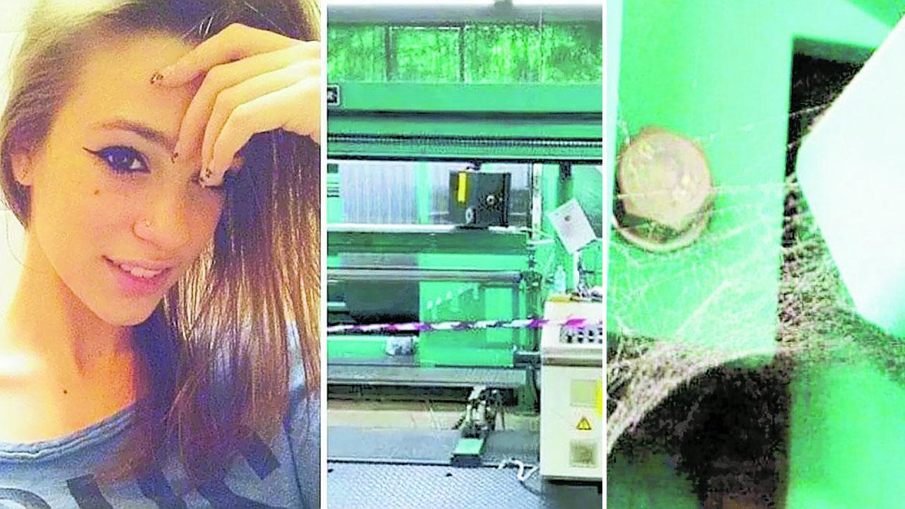 Luana D’Orazio e l’orditoio in cui è rimasta impigliata perdendo la vita e la ragnatela sulla protezione dell’orditoio