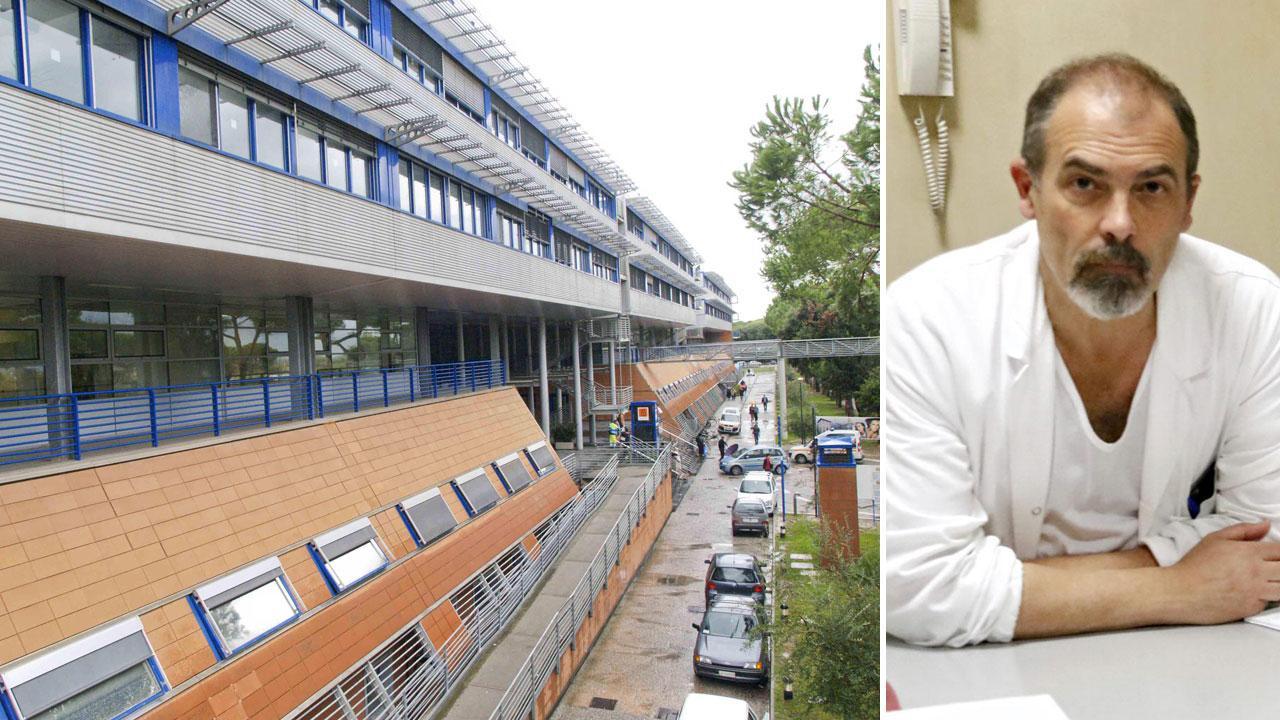 Una veduta d’insieme dell’ospedale Versilia a Lido di Camaiore. A fianco il dottor Spartaco Sani, primario del reparto di malattie infettive della città labronica “collegato” all’ospedale di Lido