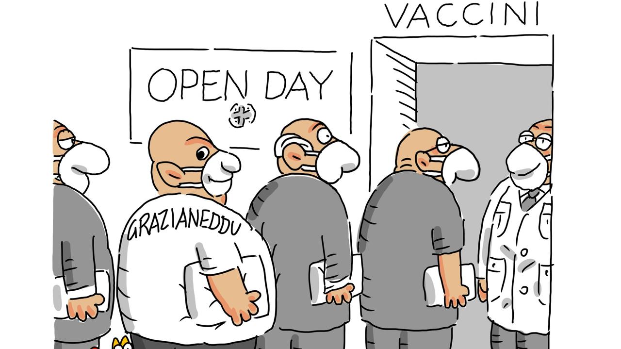 La vignetta di Gef: anche in Sardegna ci sarà un open day vaccinale 