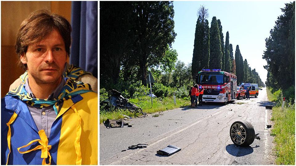 Andrea Mari e un'immagine dello schianto a Bolgheri (foto Michele Falorni)